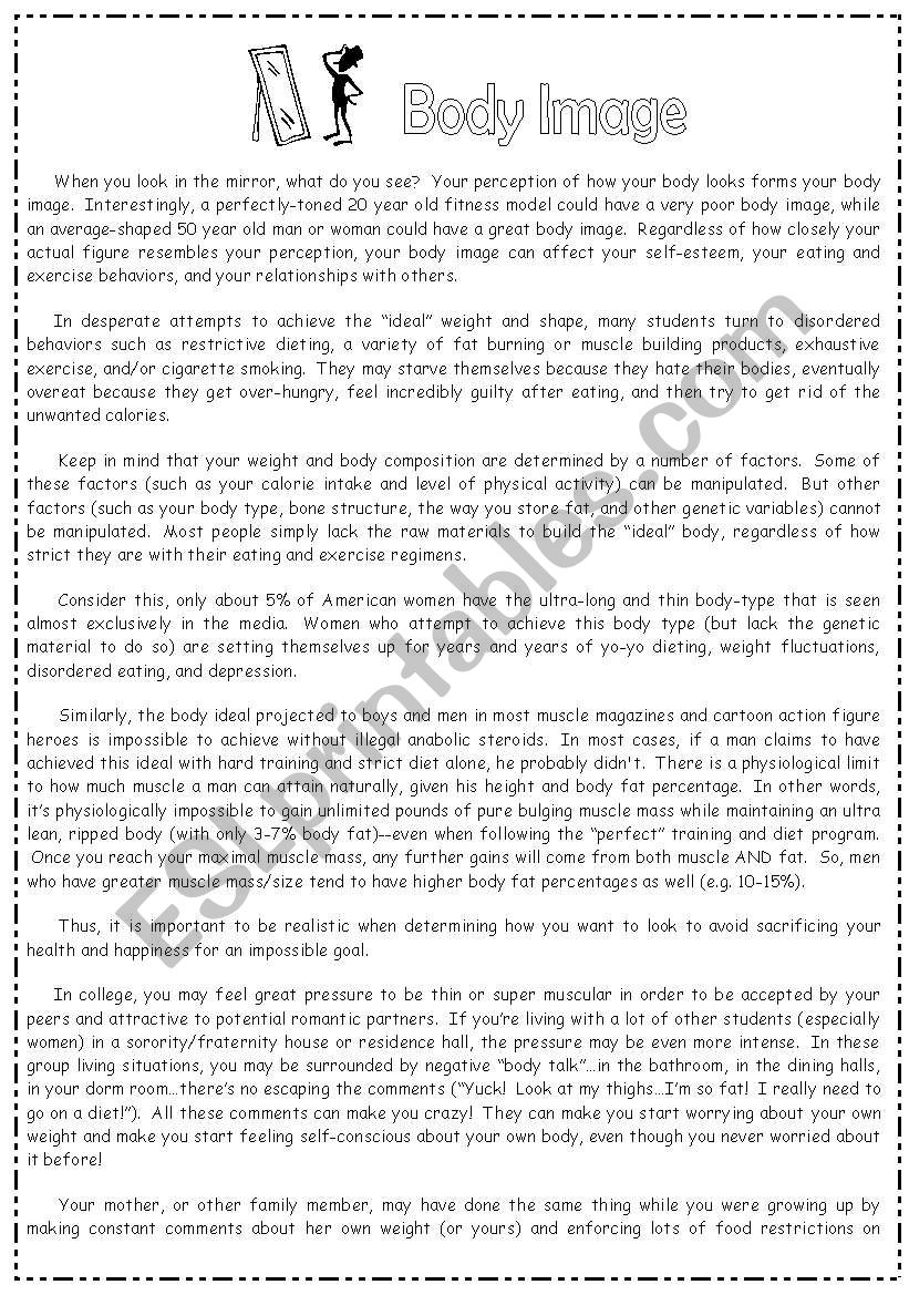 Body Image worksheet