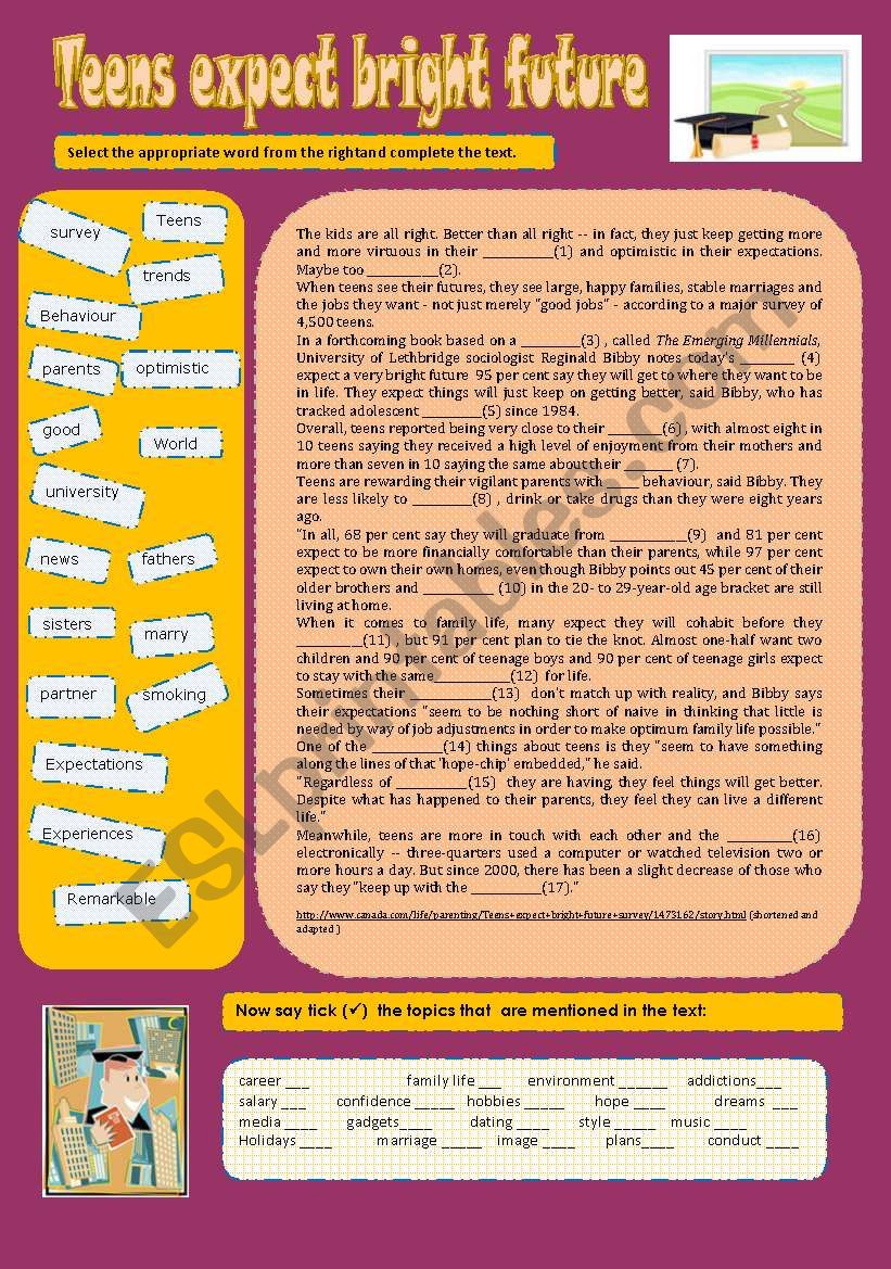 teens expect a bright future worksheet
