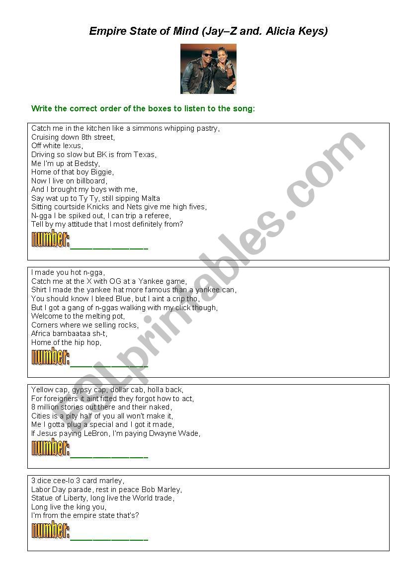 EMPIRE STATE OF MIND worksheet