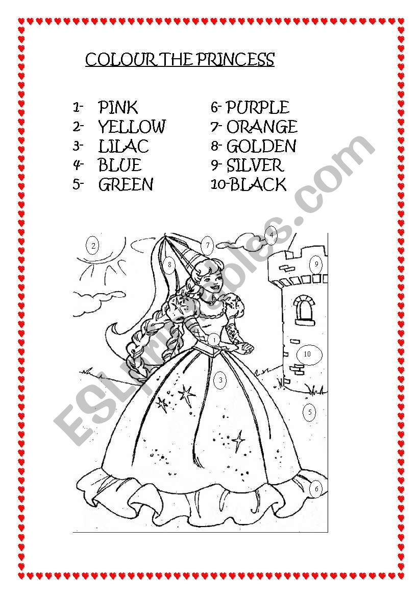 COLOUR THE PRINCESS worksheet