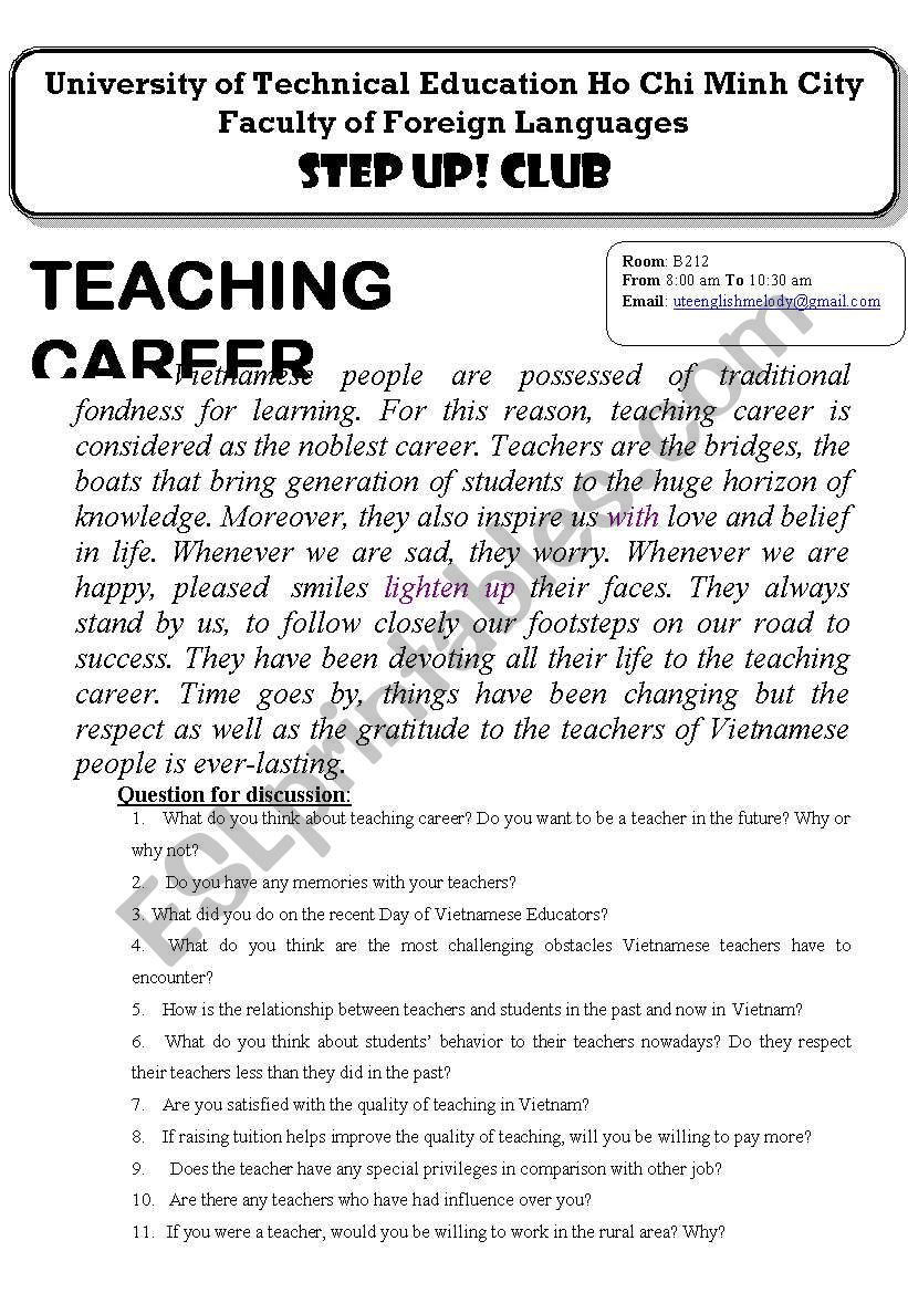 teaching career worksheet