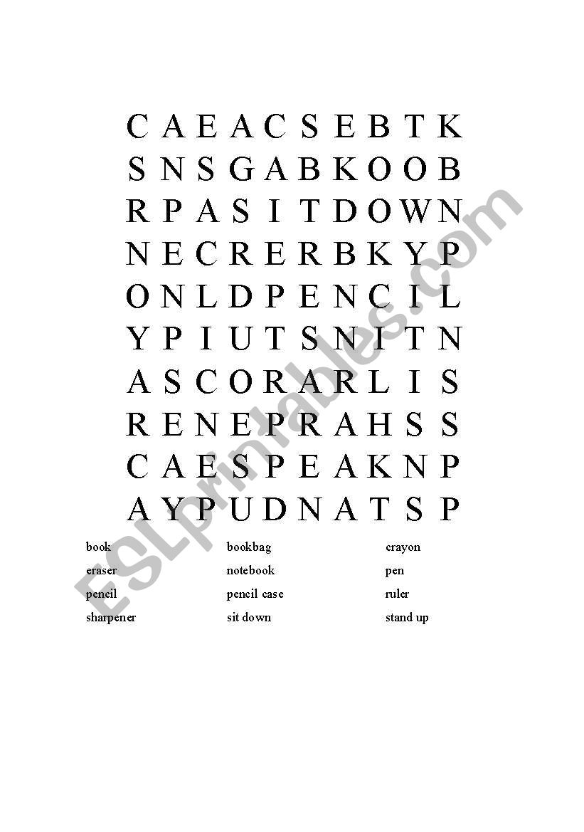 classroom equipment wordsearch