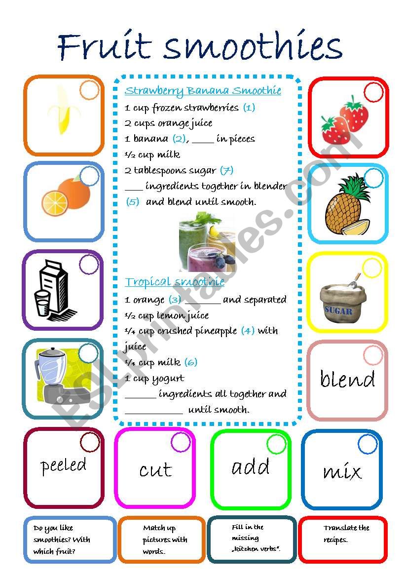 FRUIT SMOOTHIES RECIPES worksheet