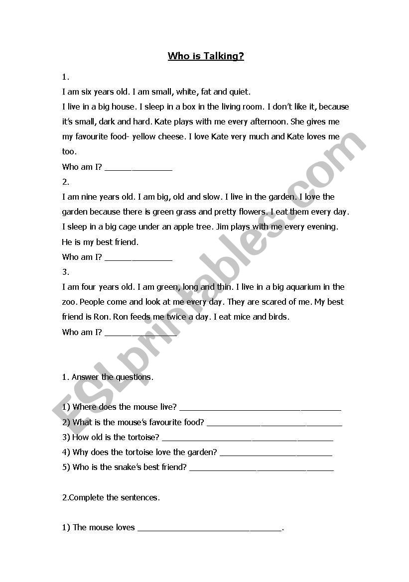 Who is talking? worksheet