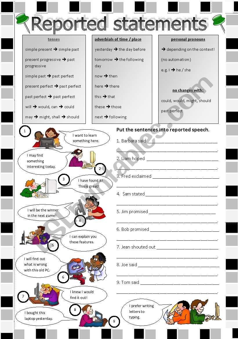 Reported speech: Statements worksheet