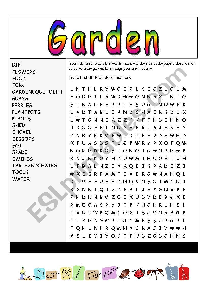 Gardens wordsearch worksheet
