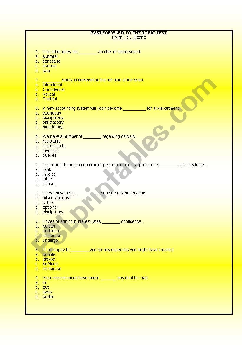 Vocabulary worksheet