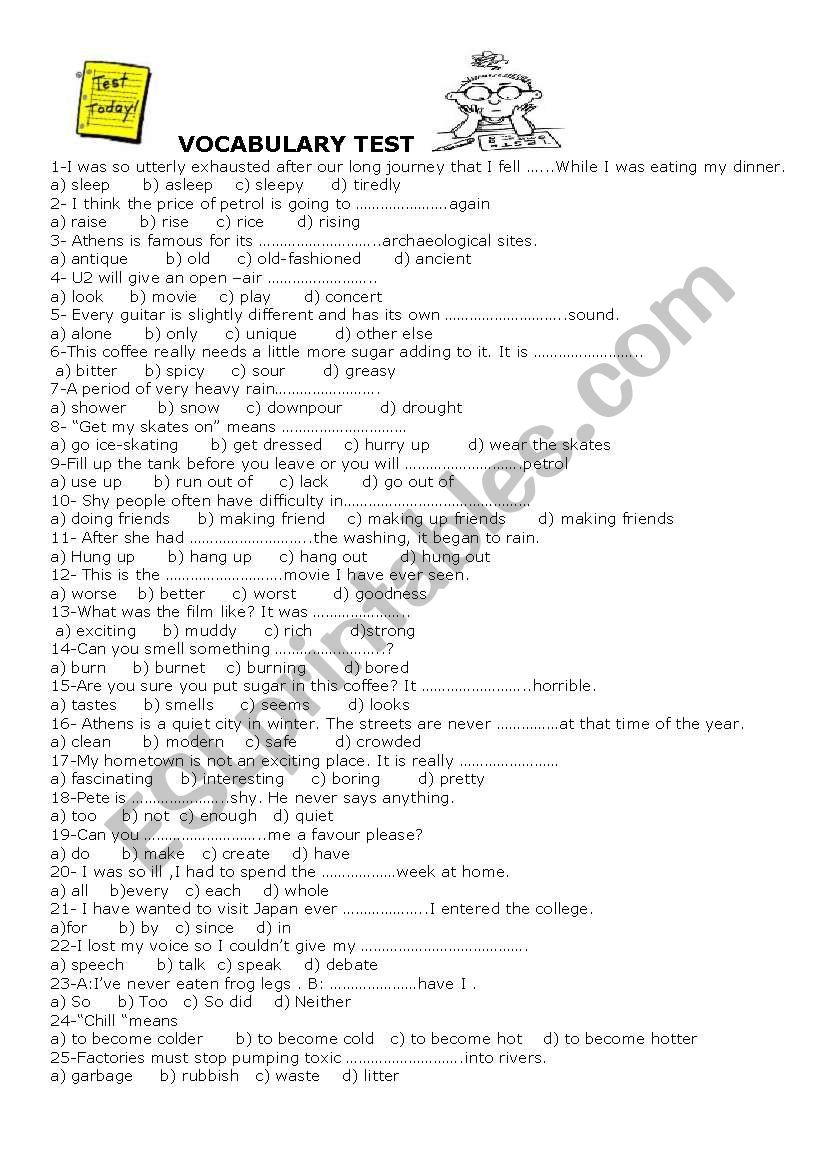 Vocabulary test  worksheet