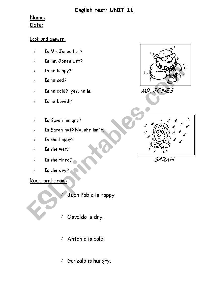 test feelings worksheet