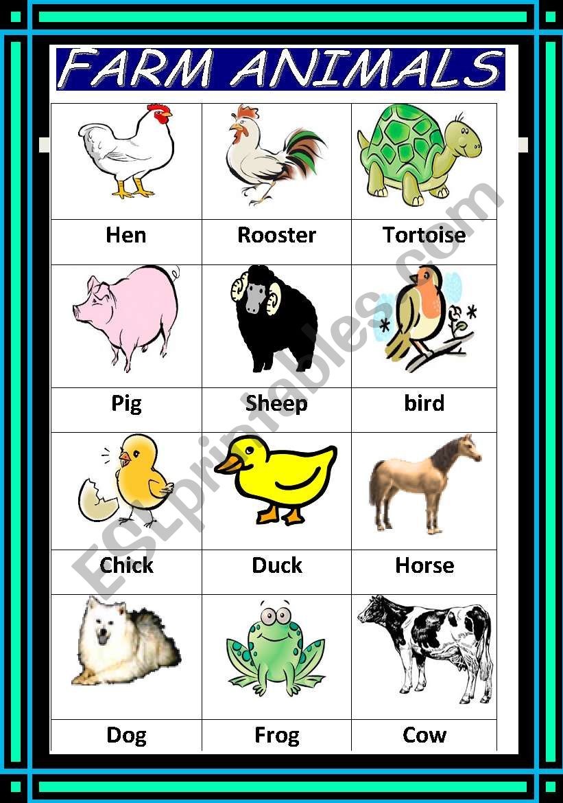 Farm animals : Pictionary worksheet