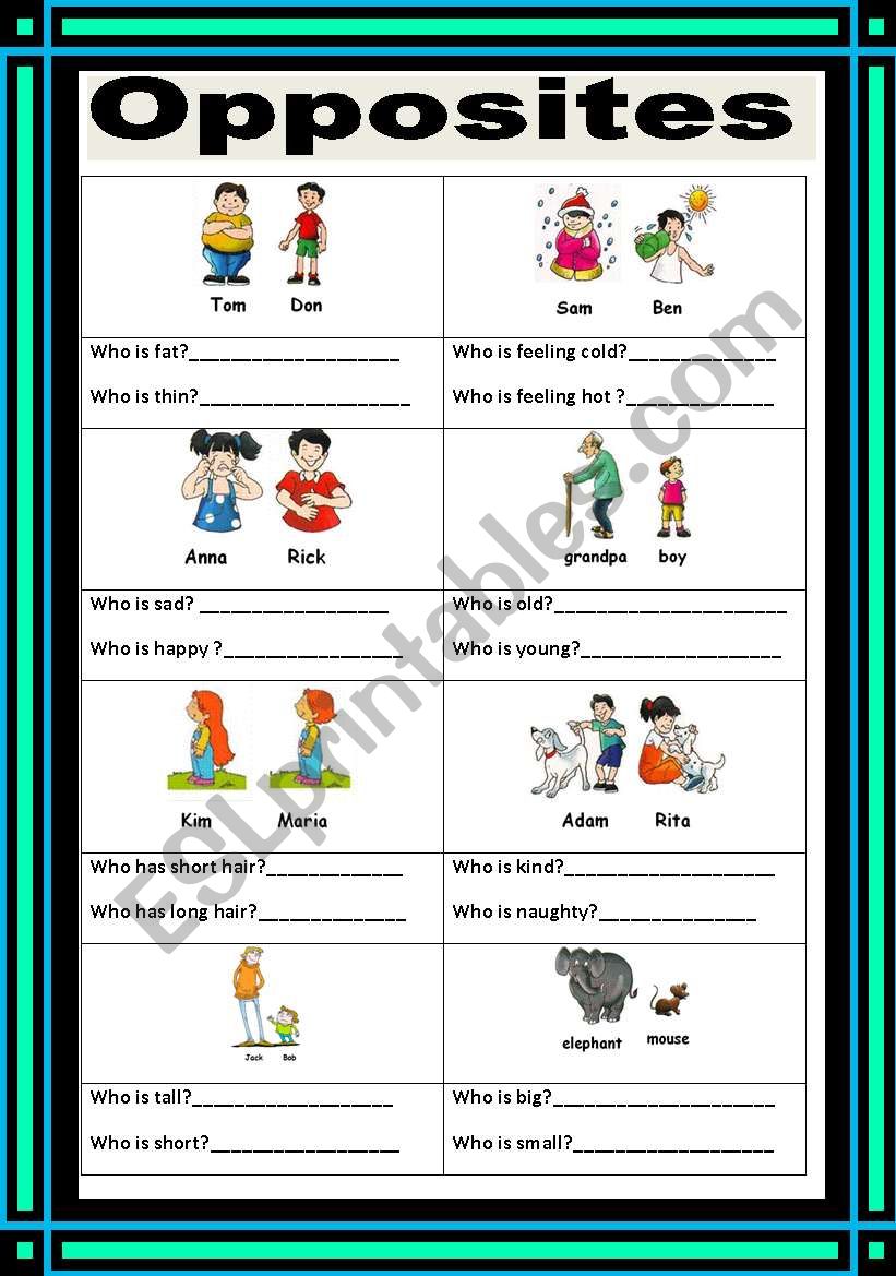 OPPOSITES worksheet