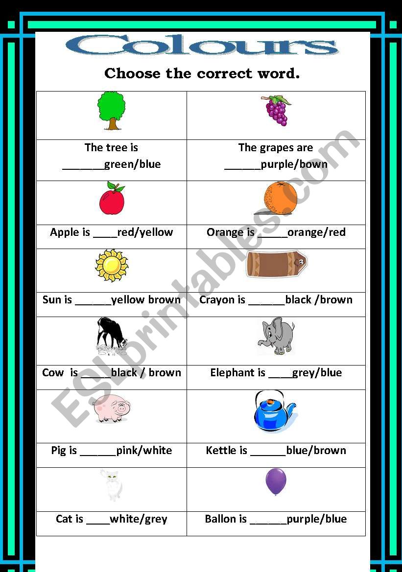 colours worksheet