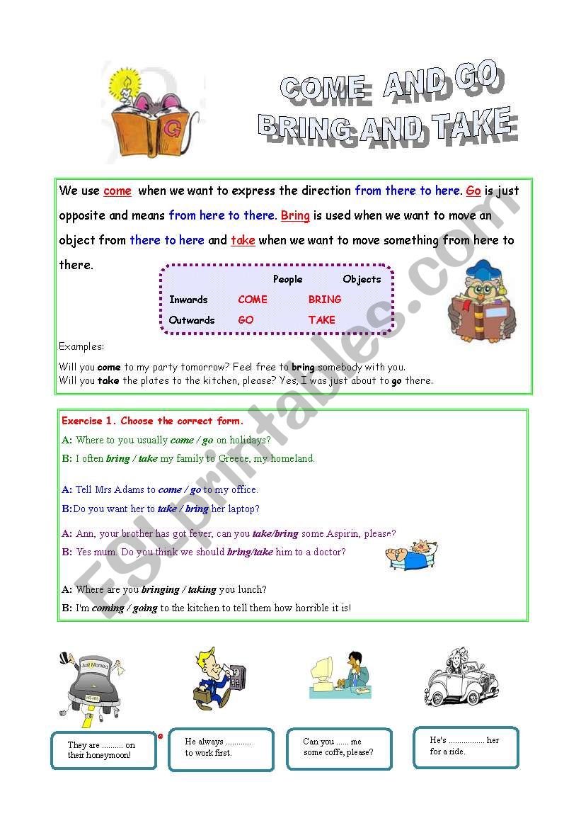 COME AND GO, BRING AND TAKE worksheet