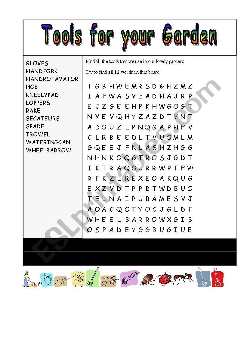 Tools found in the garden worksheet