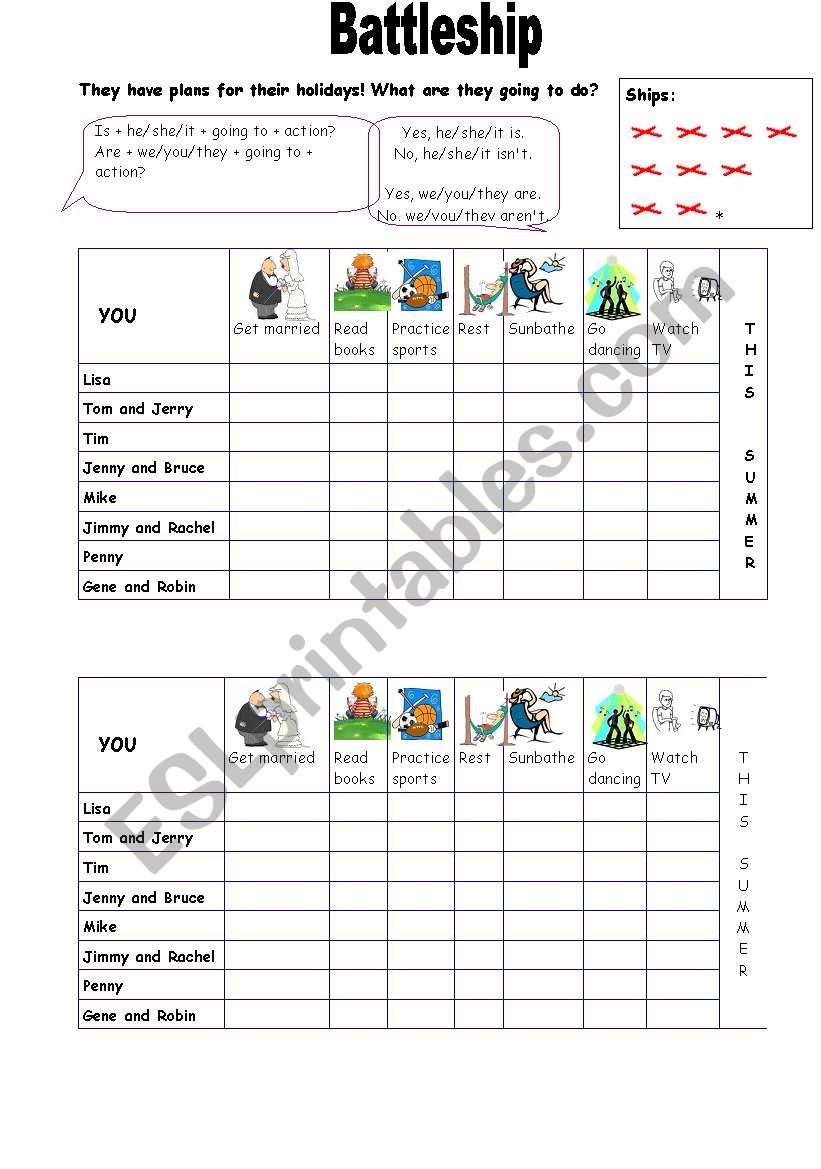 Battleship be going to worksheet