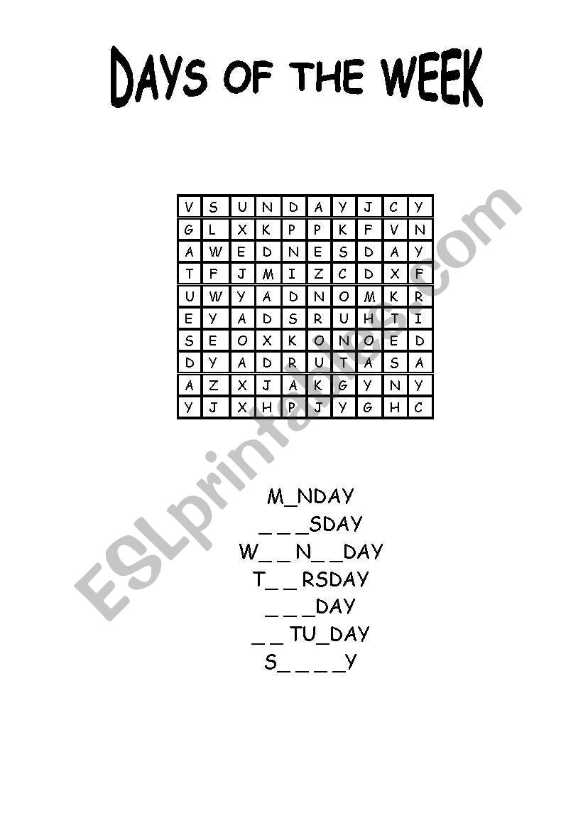 DAYS OF THE WEEK worksheet