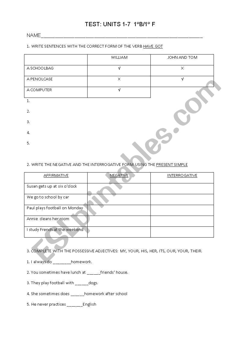 test  worksheet