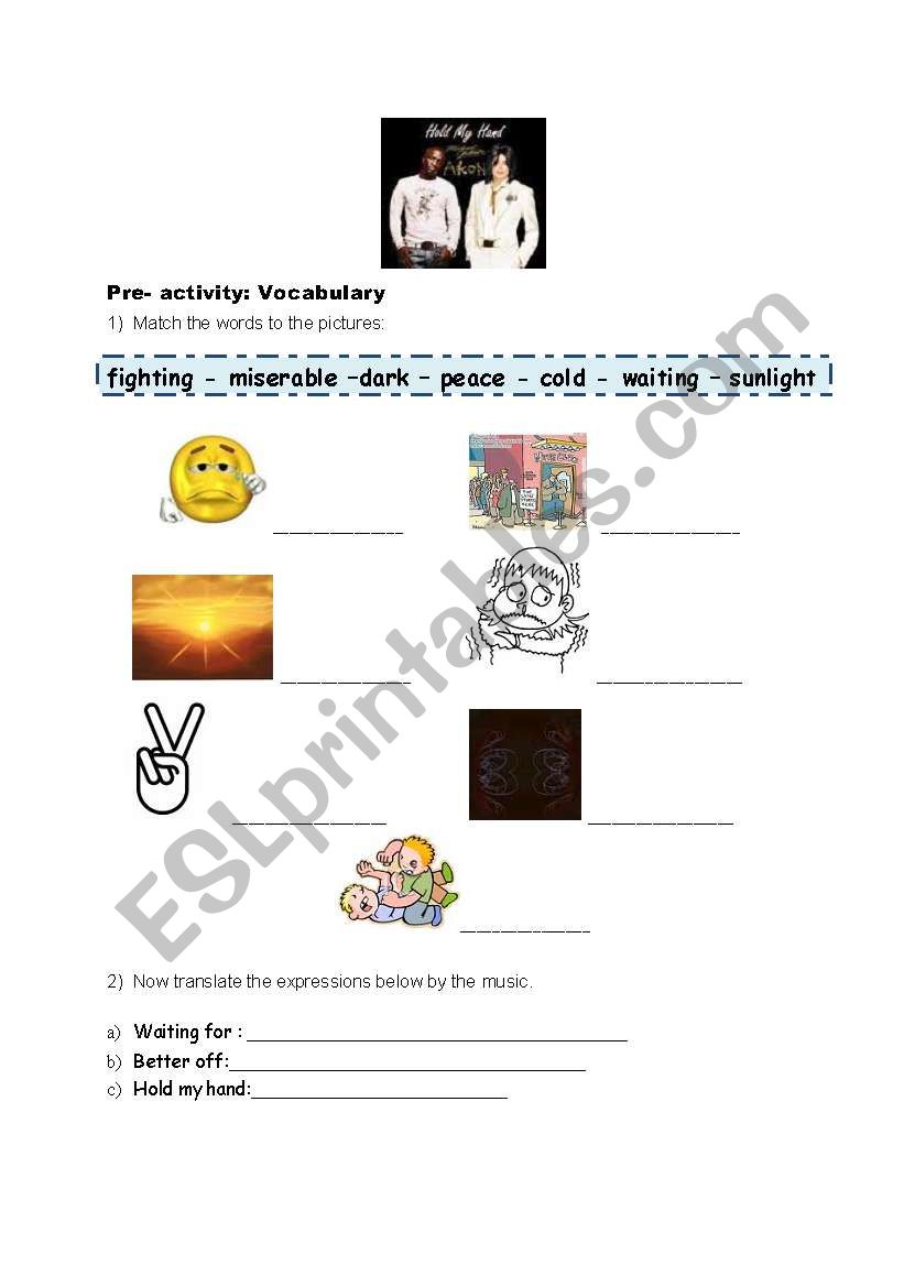 M. Jackson- Hold My Hand worksheet