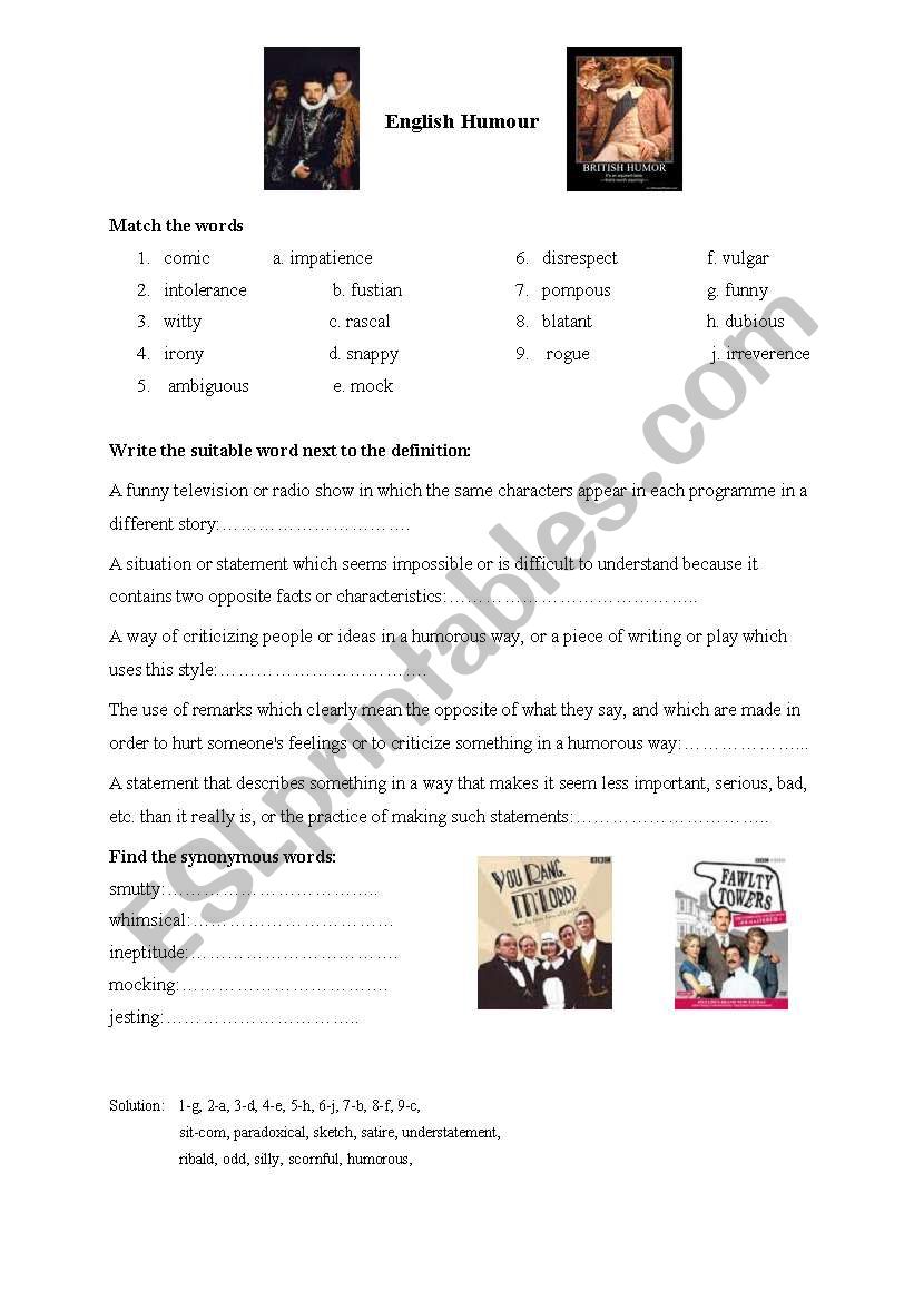 Brit humour worksheet