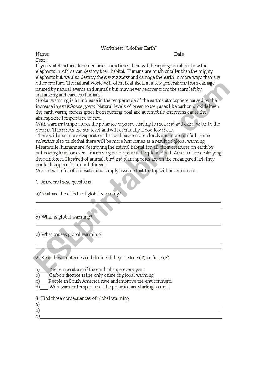 worksheet of global warming worksheet