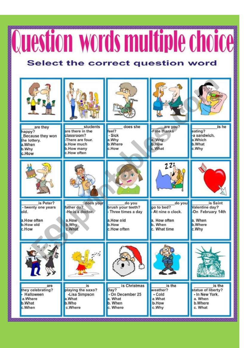 Questions Words Multiple choice