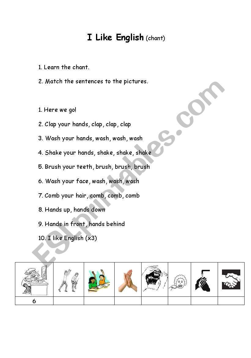 I Like English (chant) worksheet