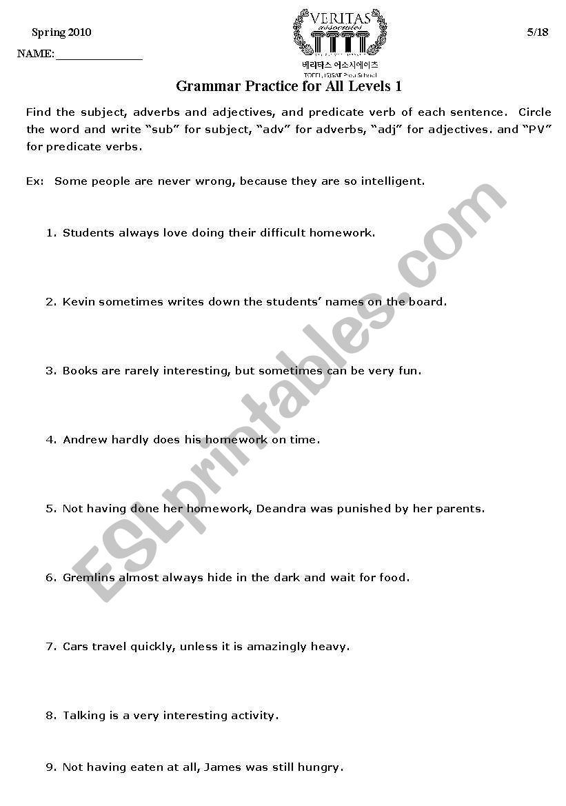 Identify the Part of speech! worksheet