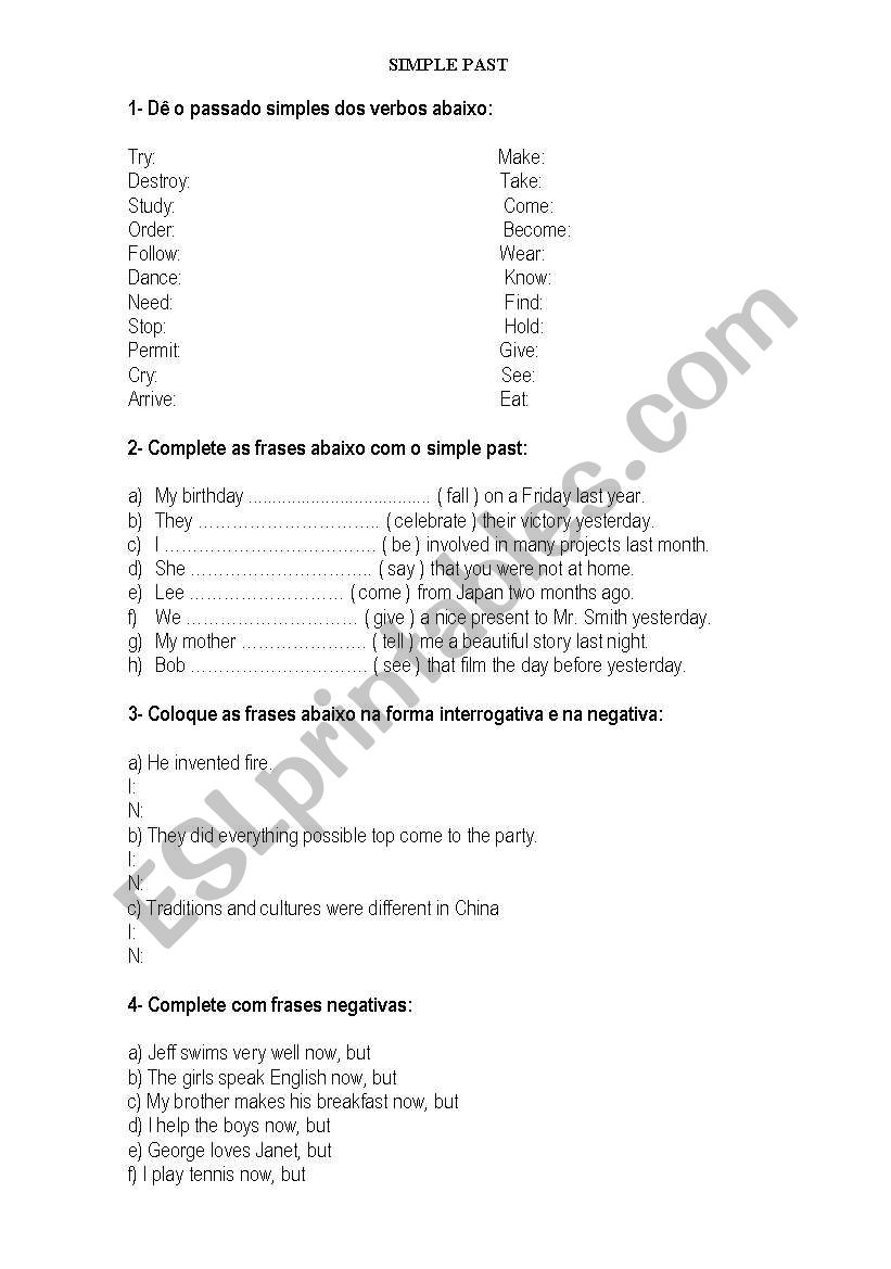 SIMPLE PAST worksheet