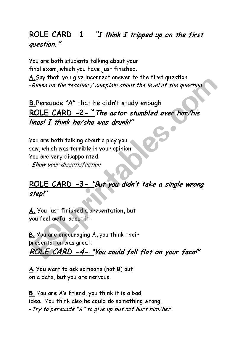 Speaking role cards for pair work - communication and conversation