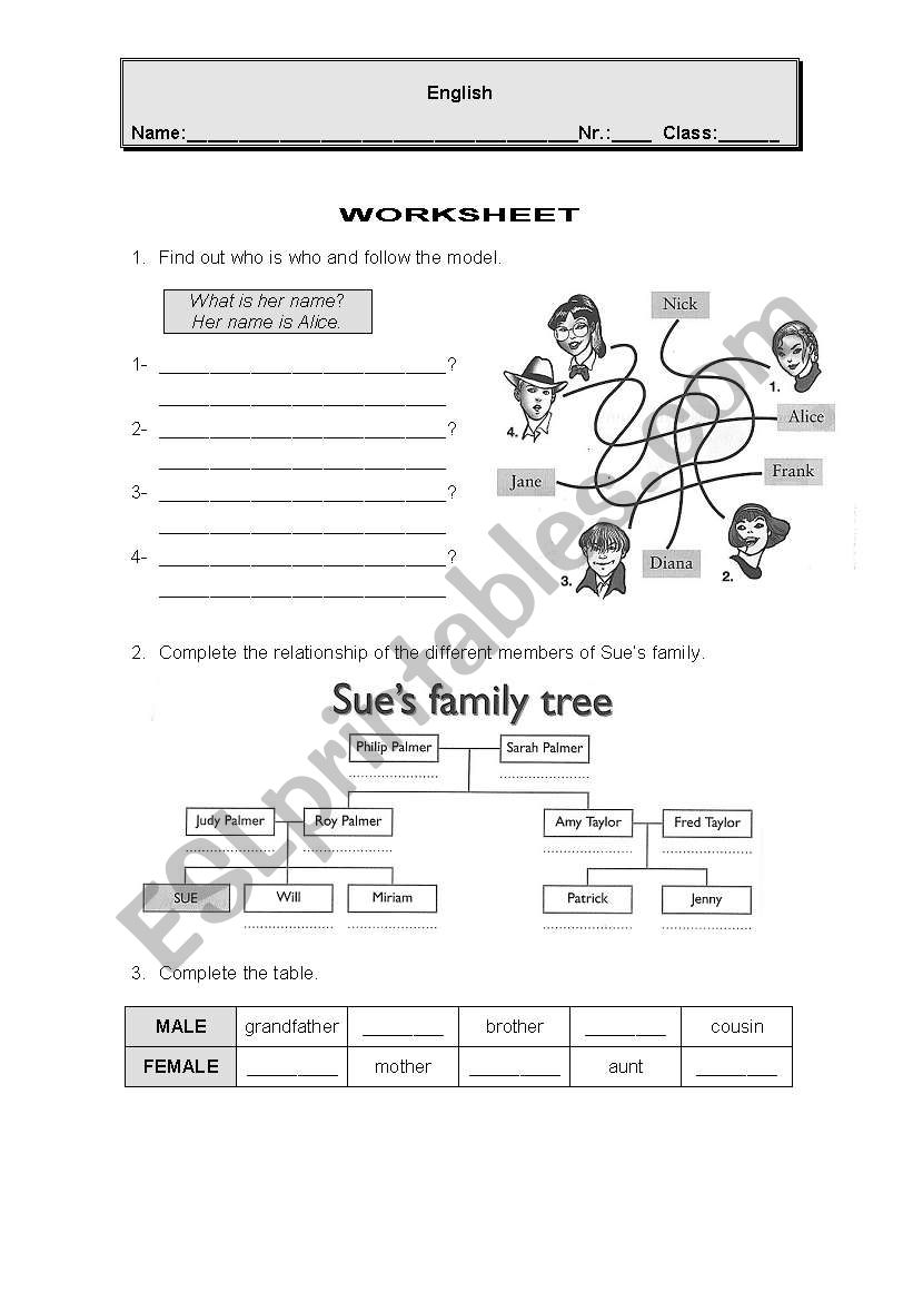 Family worksheet