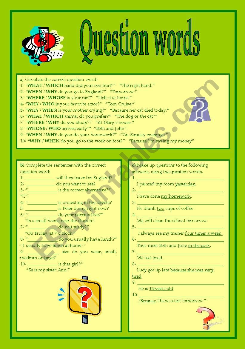 Question words worksheet