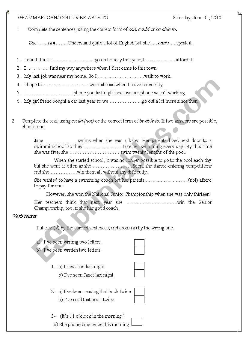 modals worksheet