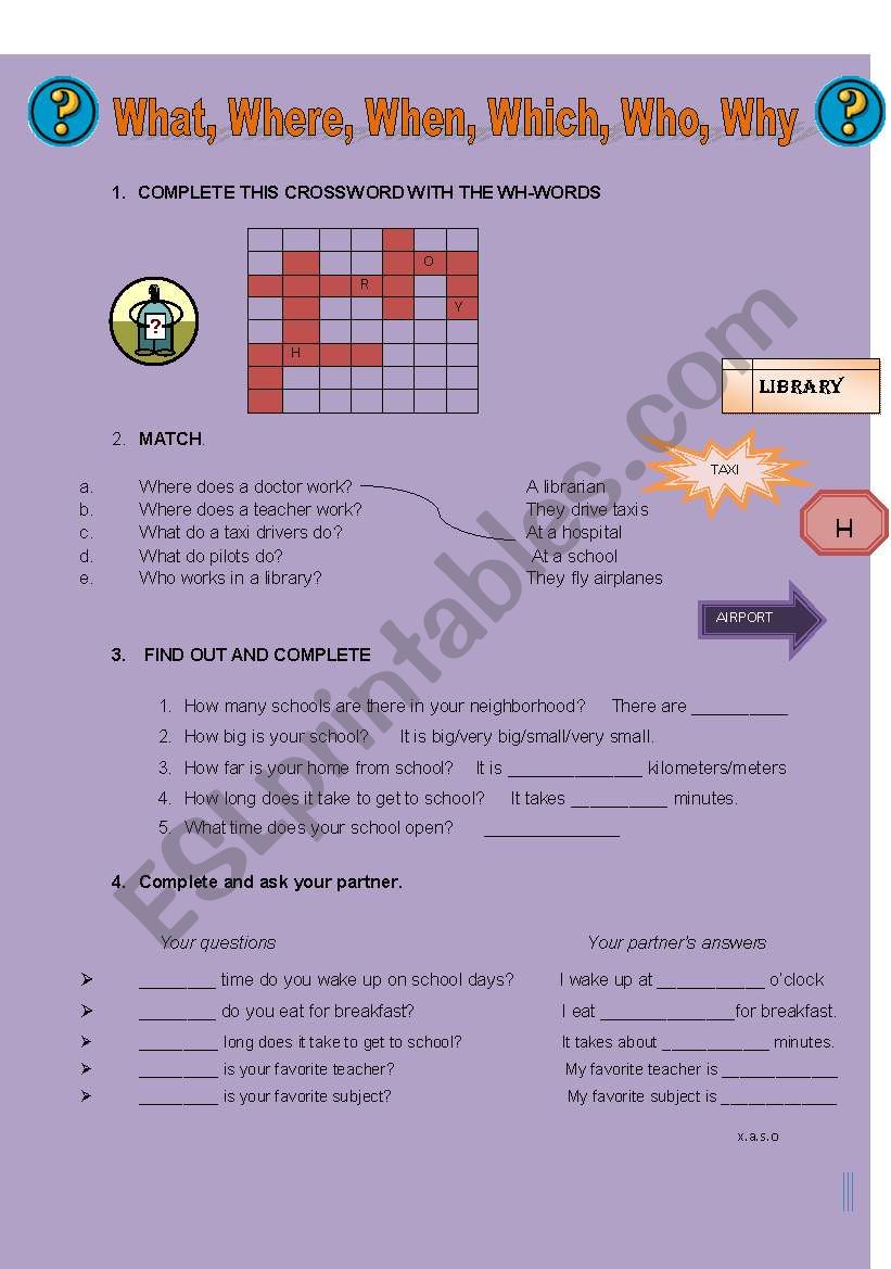 What. Where, When, Who, Which worksheet