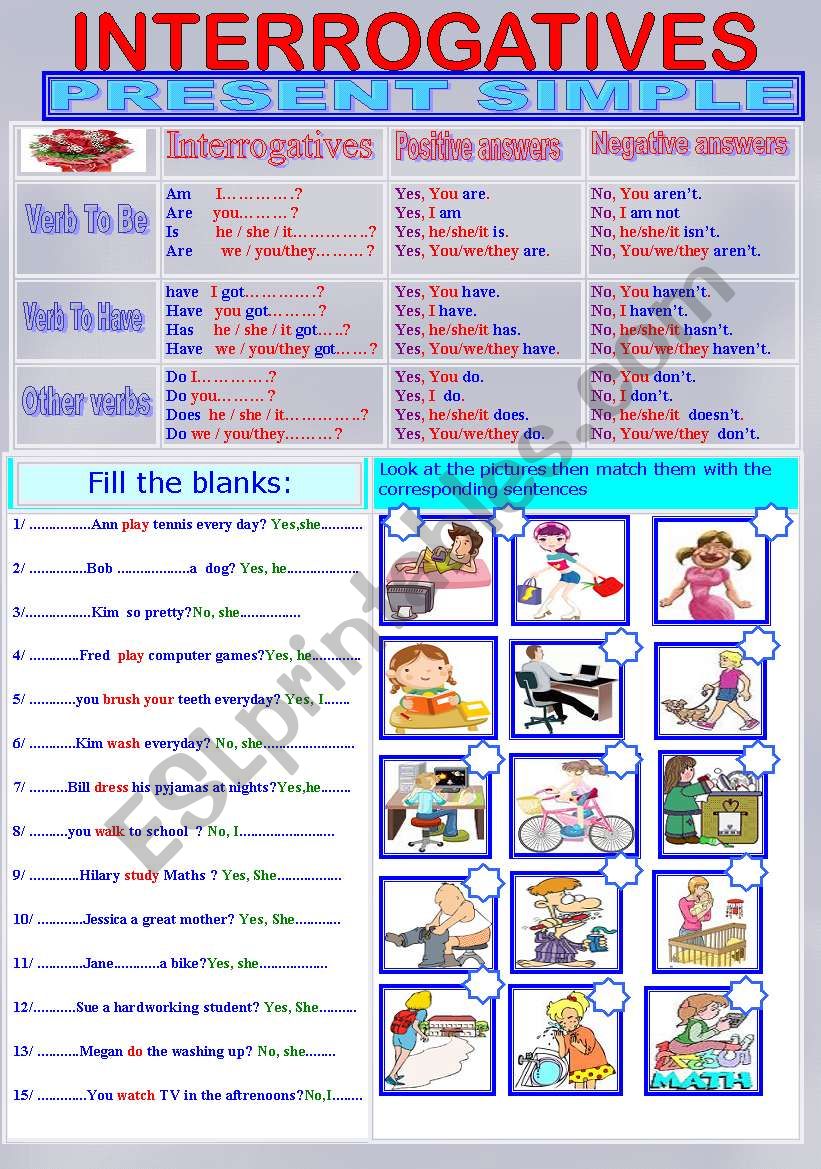 Interrogatives/present simple( varb to be/have /other verbs)+short answers