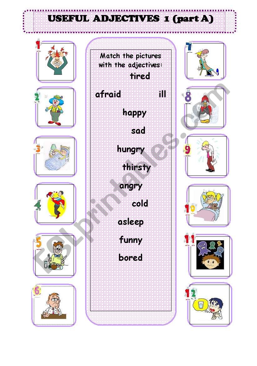 Useful  adjectives (part  A) worksheet