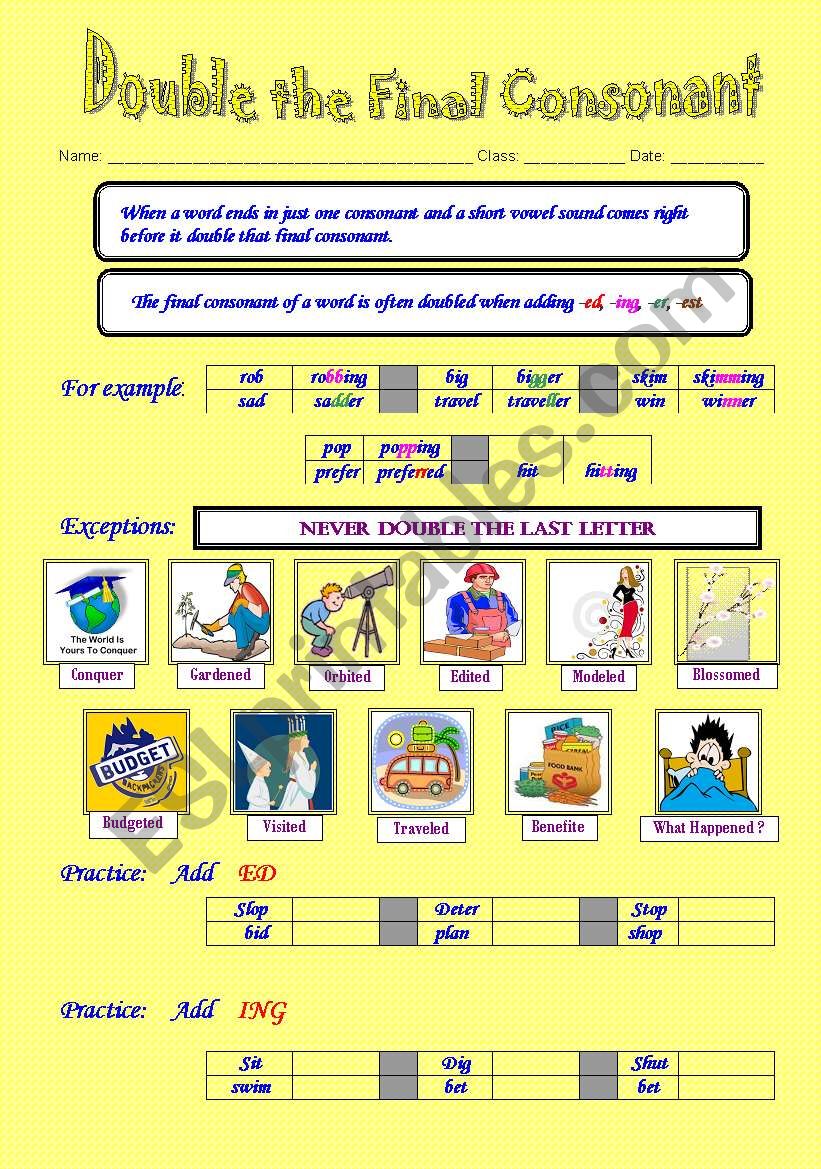 Double the Final Consonant worksheet