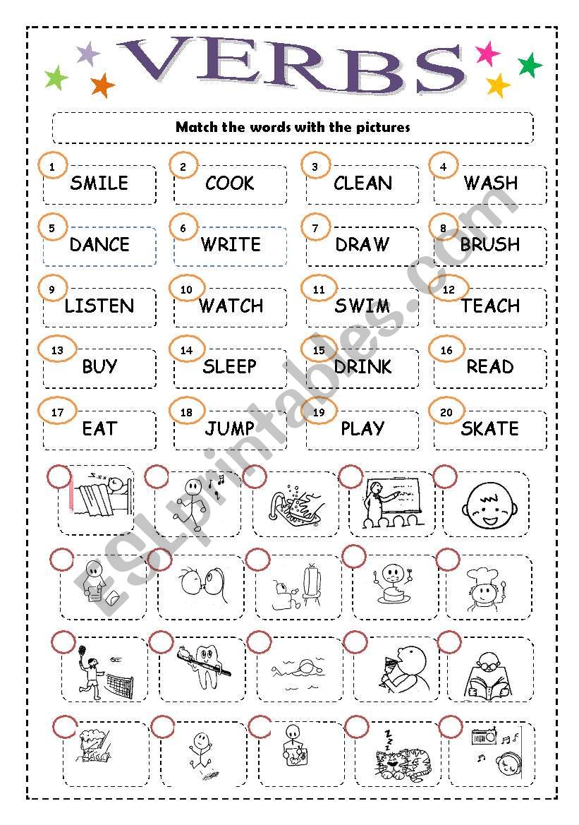 20 ACTIONS MATCH worksheet