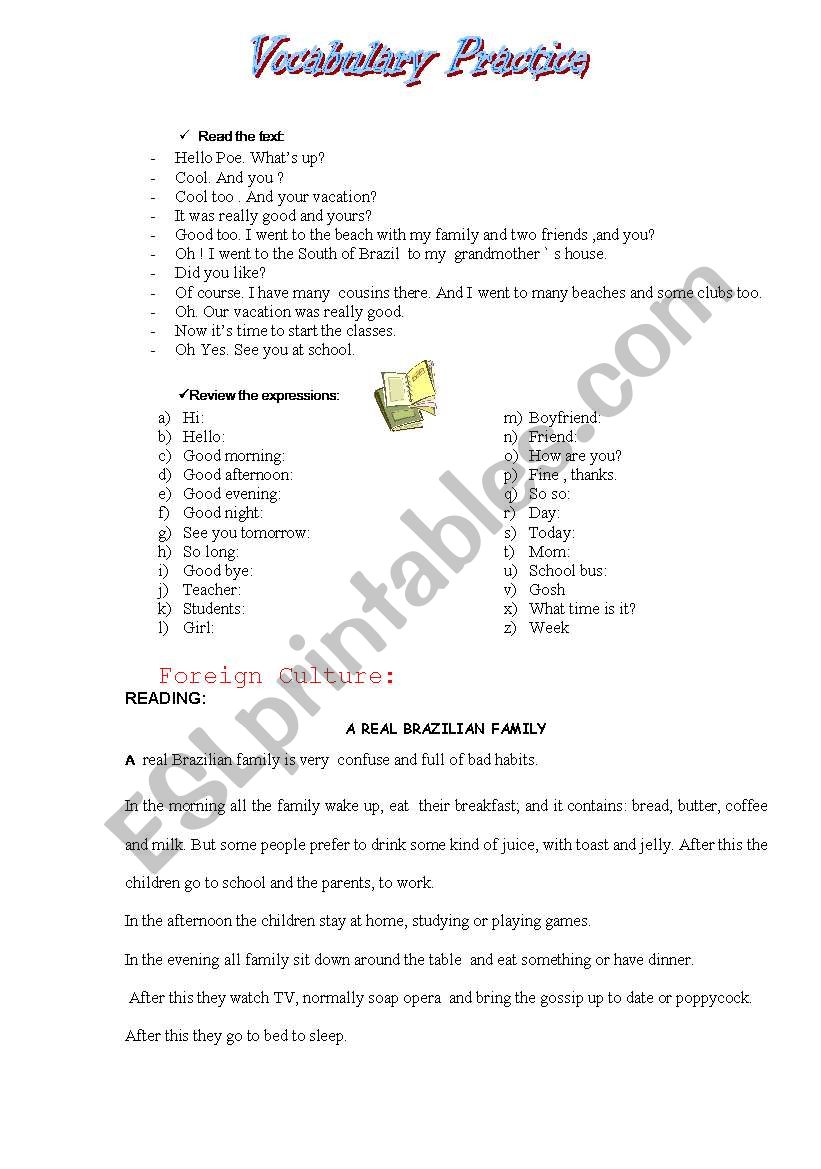 Vocabulary Practice worksheet