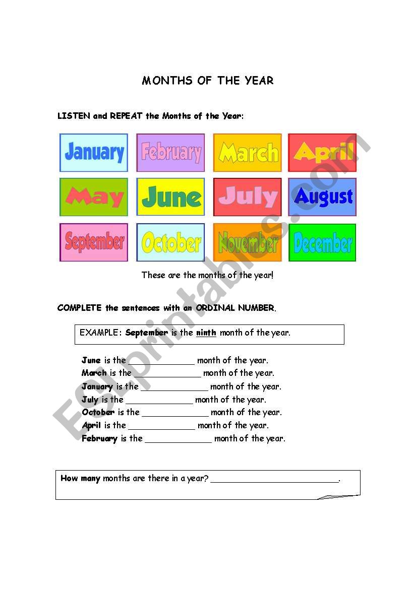 MONTHS OF THE YEAR worksheet