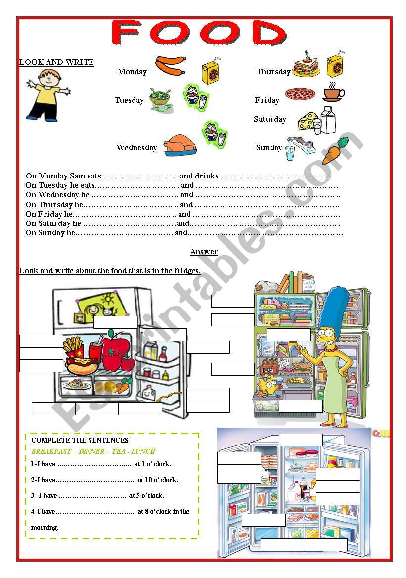 Food- Meals worksheet