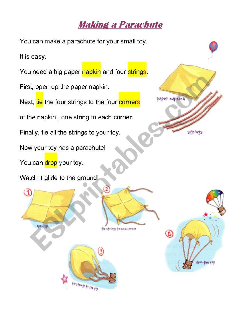 Making a Parachute worksheet