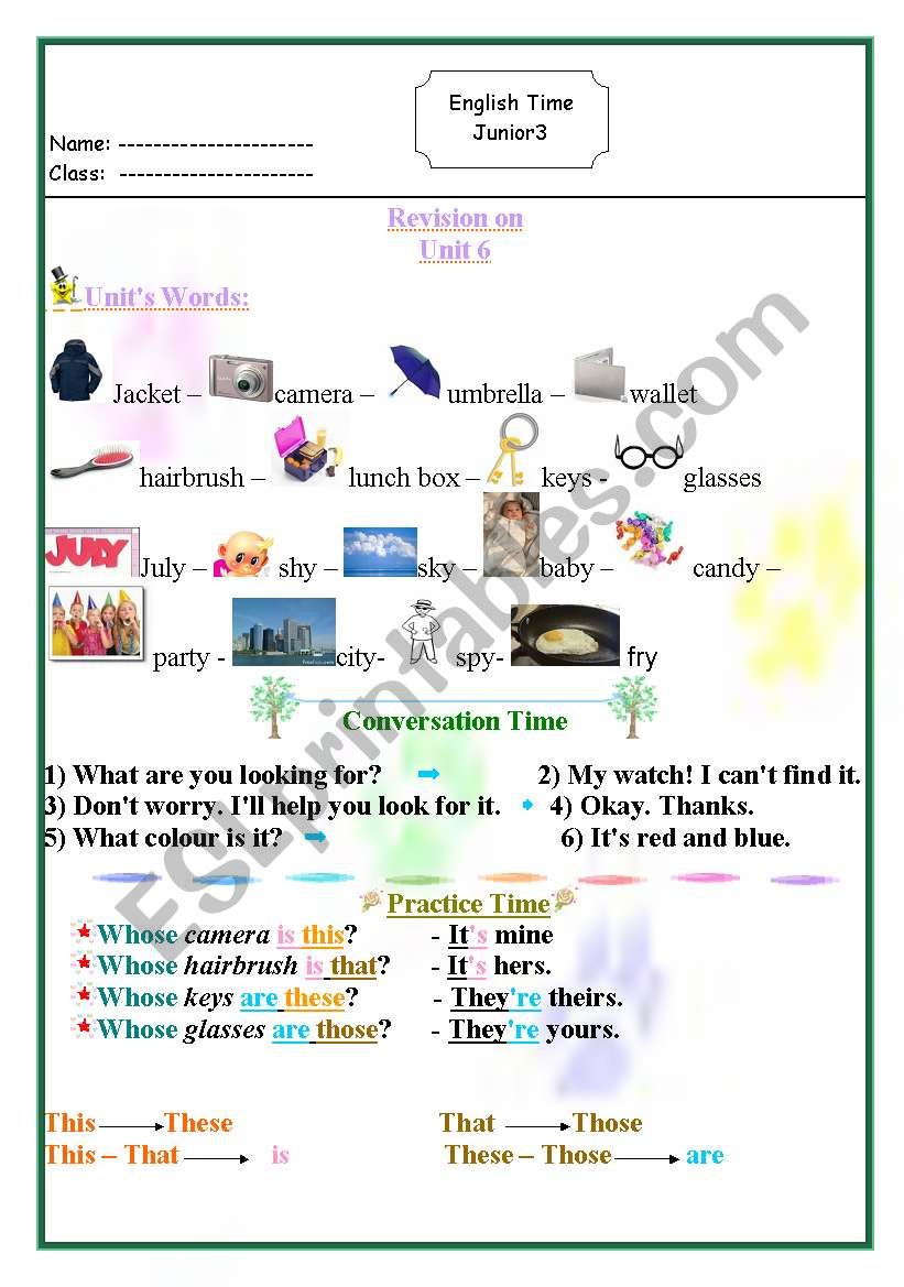 English Time book - unit 6  worksheet