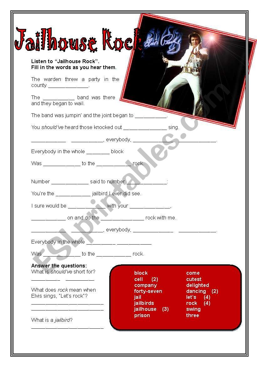 Elvis: Jailhouse Rock worksheet