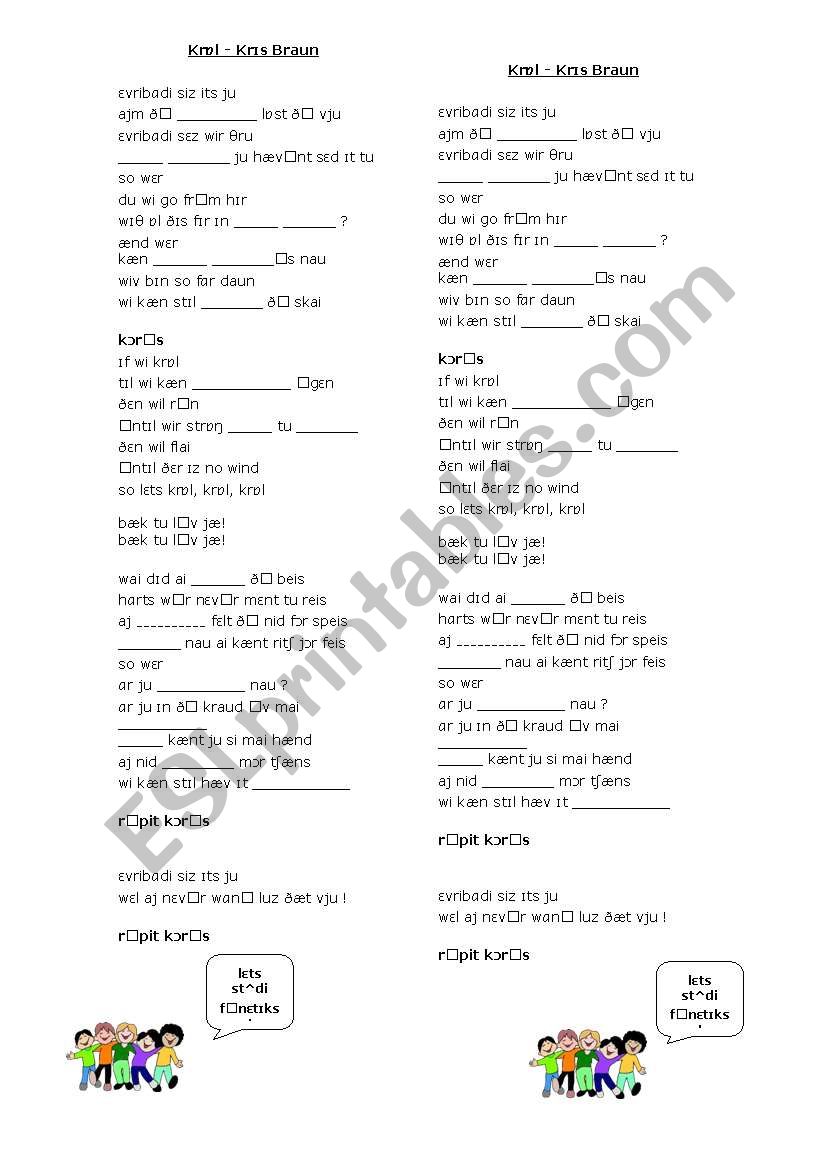 Song - Crawl - Chris Brown worksheet