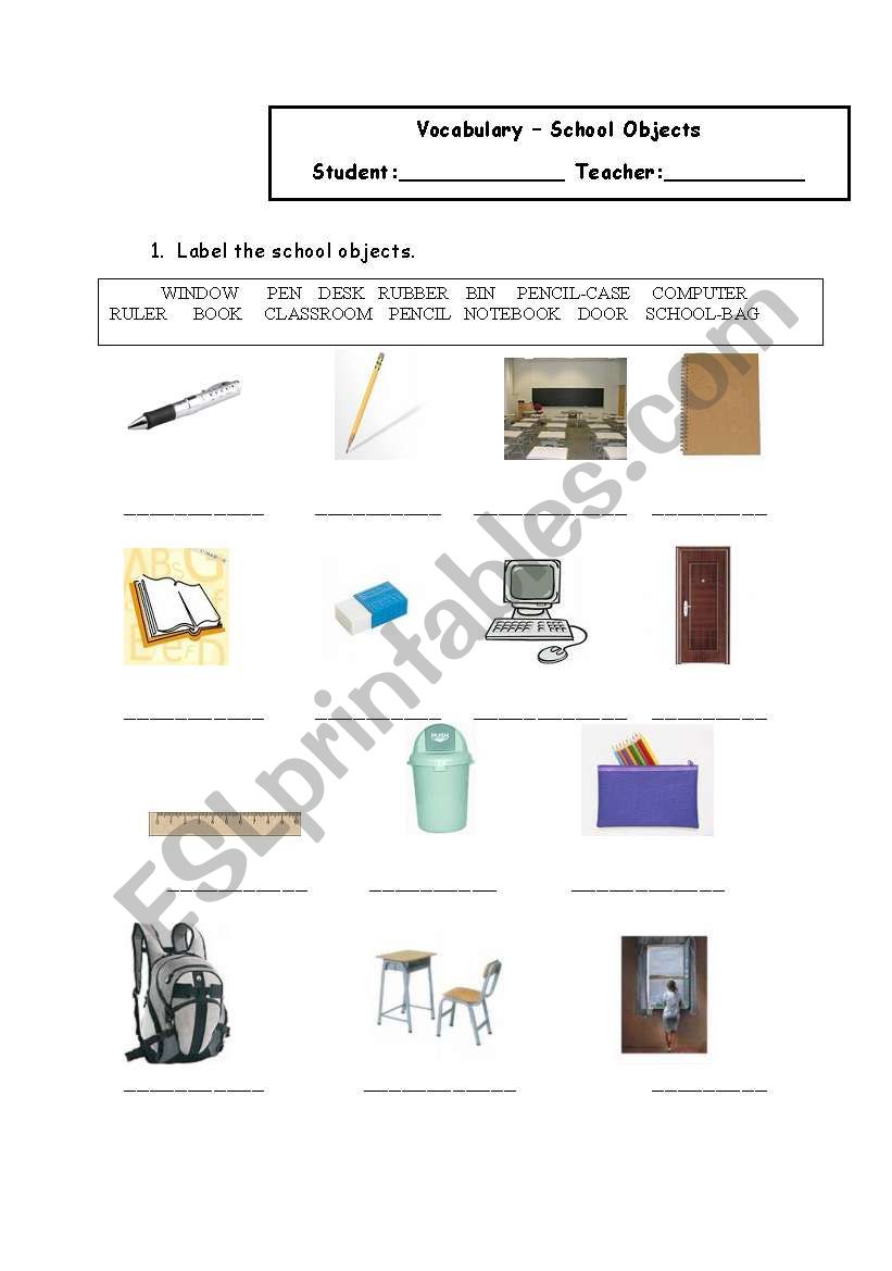 School Objects worksheet