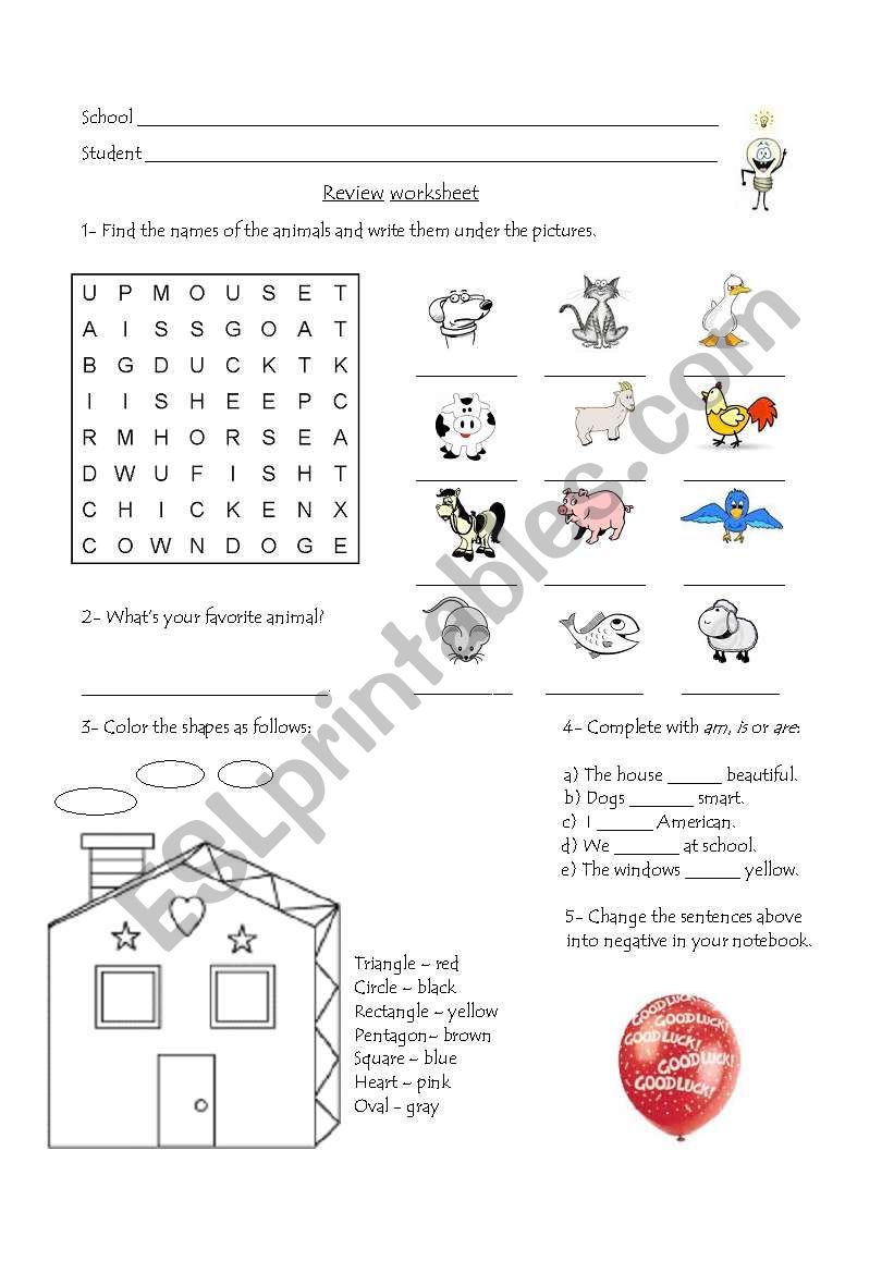 Animals and colors worksheet