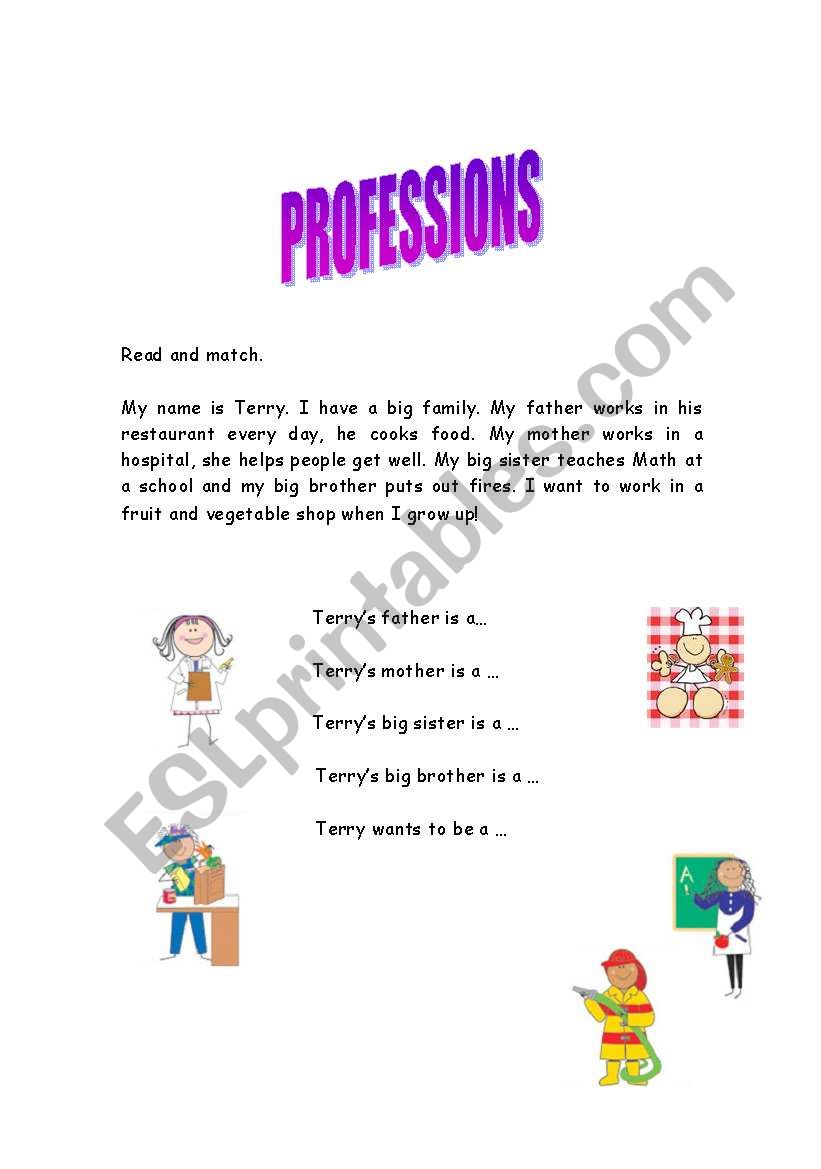 Reading about professions worksheet