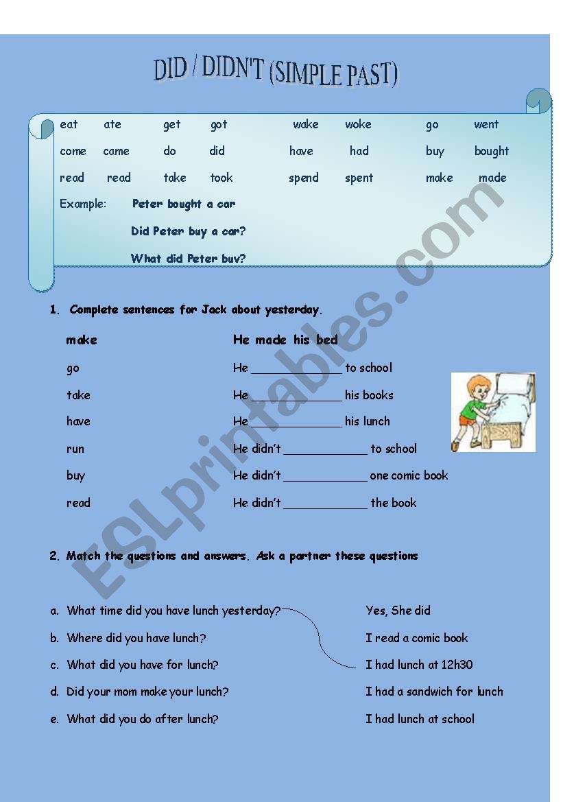 simple past DID / DIDNT worksheet