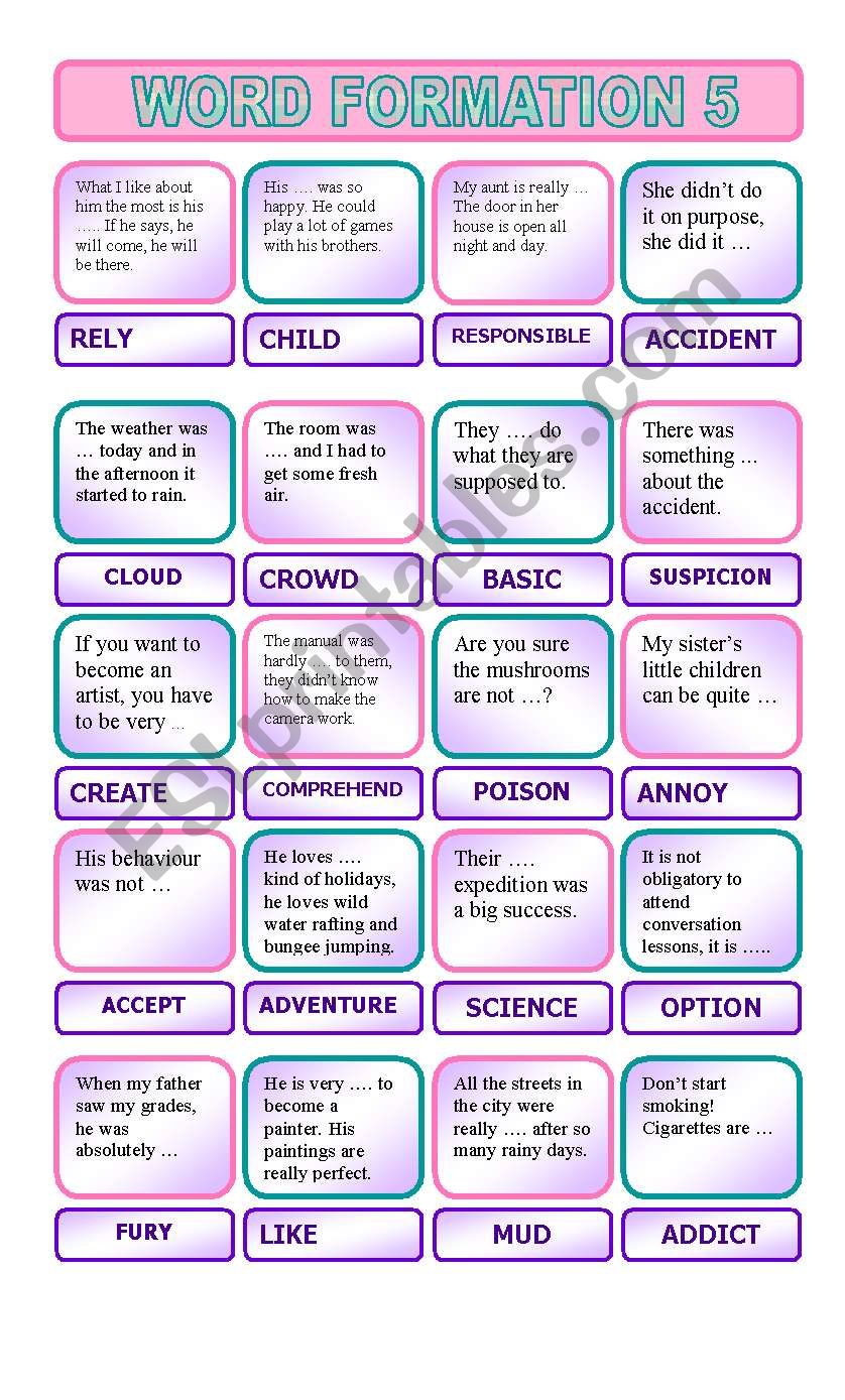 Word formation 5 worksheet