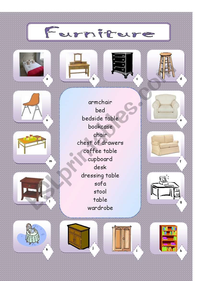 FURNITURE - matching worksheet